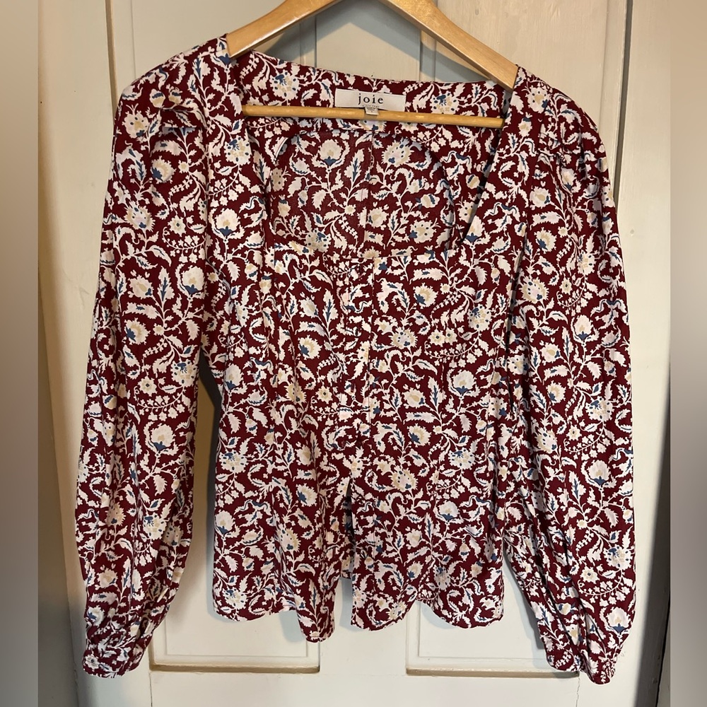 Joie Cotton Poplin Square Neckline Button Up Blouse